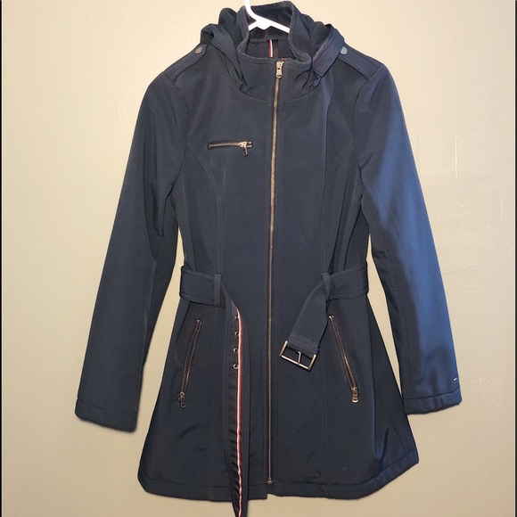 Tommy Hilfiger Soft Shell Belted Rain Coat - Picture 1 of 8